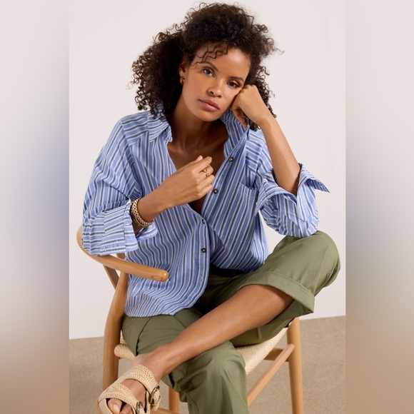 NWT Evereve Everly Blue & White Striped Shirt - Picture 9 of 12